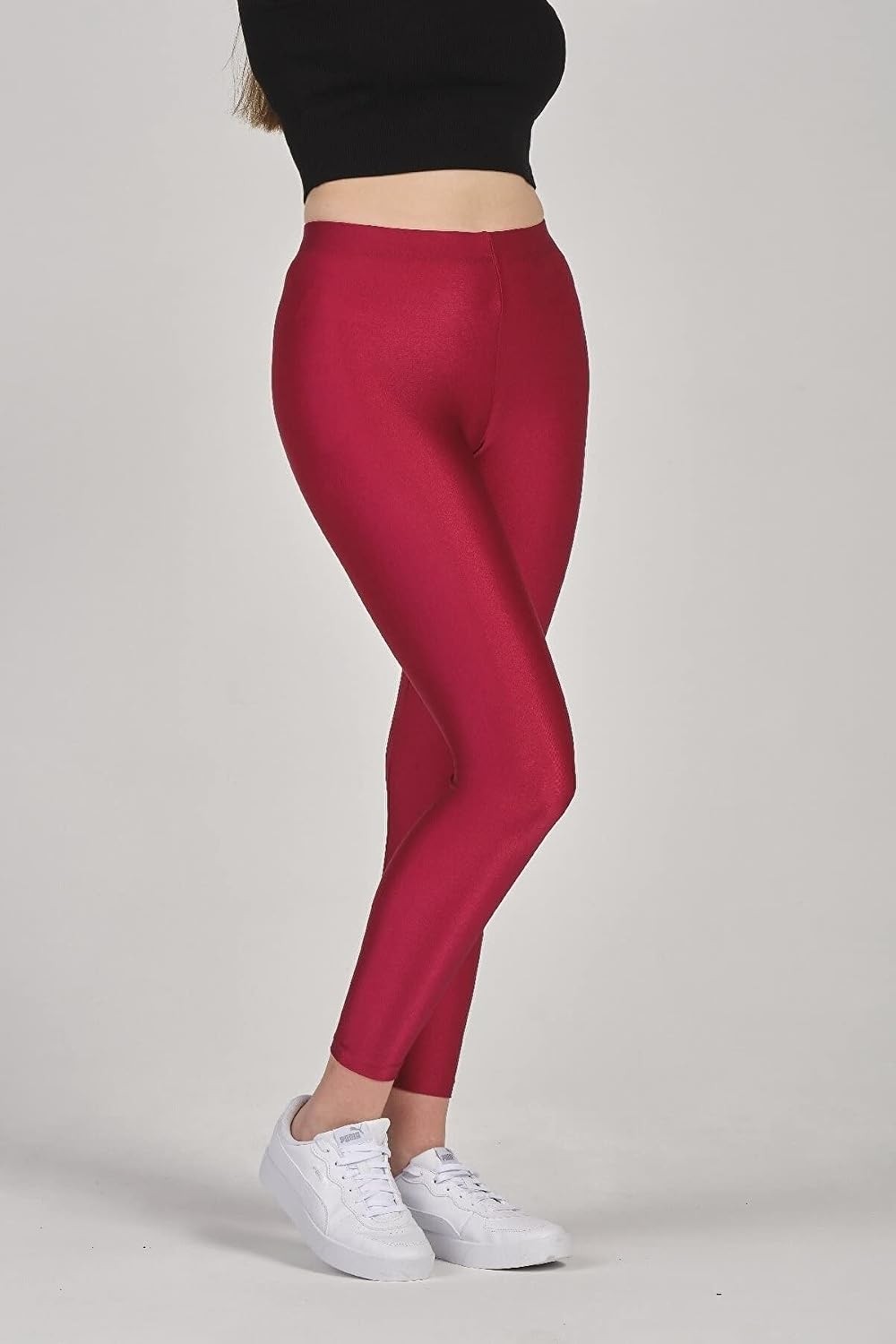 Kadın Parlak Bilek Boy Orta Yüksek Bel Disko Slim Fit Renkli Sporcu Tayt - 4892-1 görsel 3