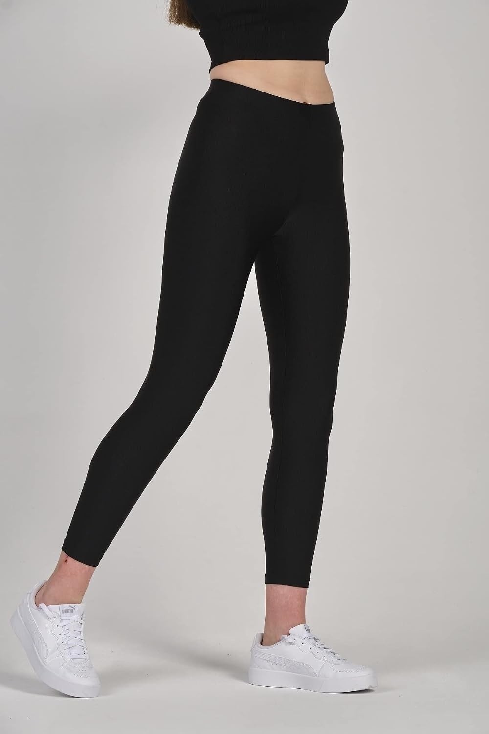 Kadın Parlak Bilek Boy Orta Yüksek Bel Disko Slim Fit Renkli Sporcu Tayt - 4892-1 görsel 2