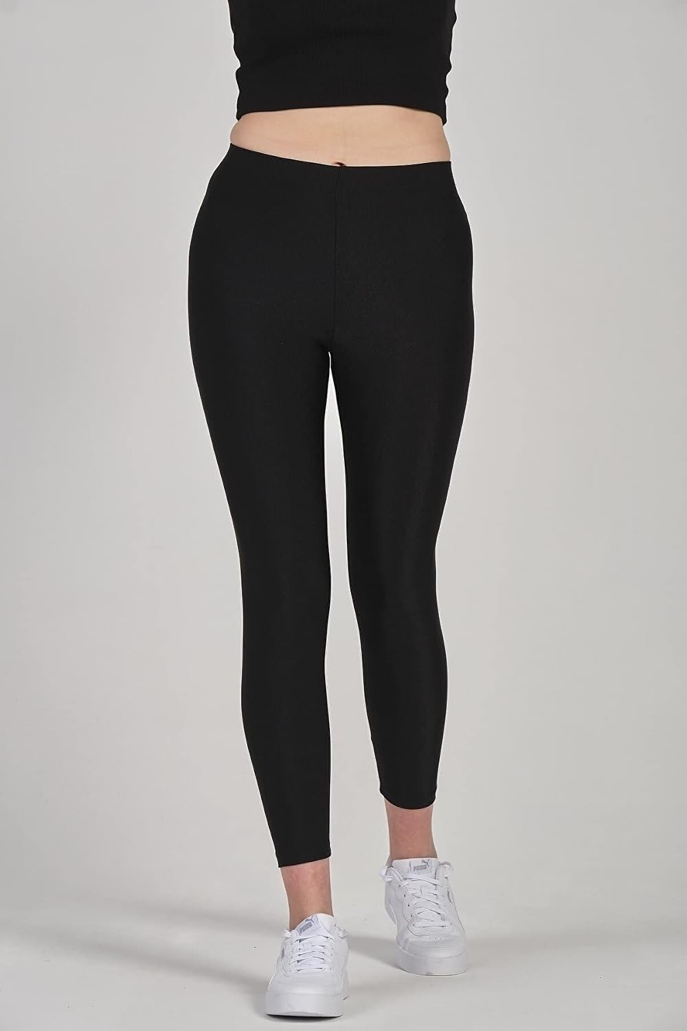 Kadın Parlak Bilek Boy Orta Yüksek Bel Disko Slim Fit Renkli Sporcu Tayt - 4892-1 görsel 4