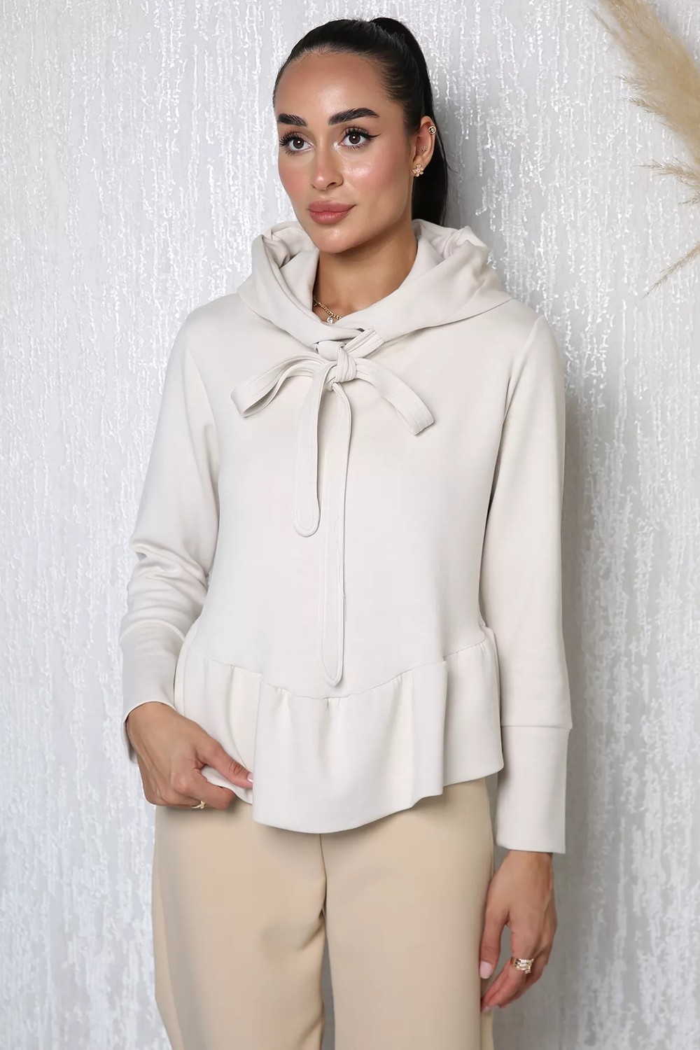 Gülseli Kadın Eteği Fırfırlı Kapüşonlu Sweatshirt P-00023096 görsel 7