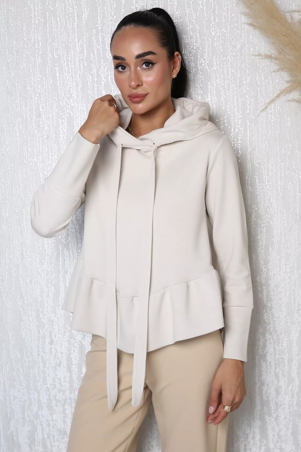 Gülseli Kadın Eteği Fırfırlı Kapüşonlu Sweatshirt P-00023096 görsel 8