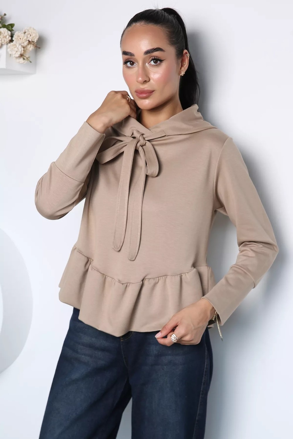 Gülseli Kadın Eteği Fırfırlı Kapüşonlu Sweatshirt P-00023096 görsel 2