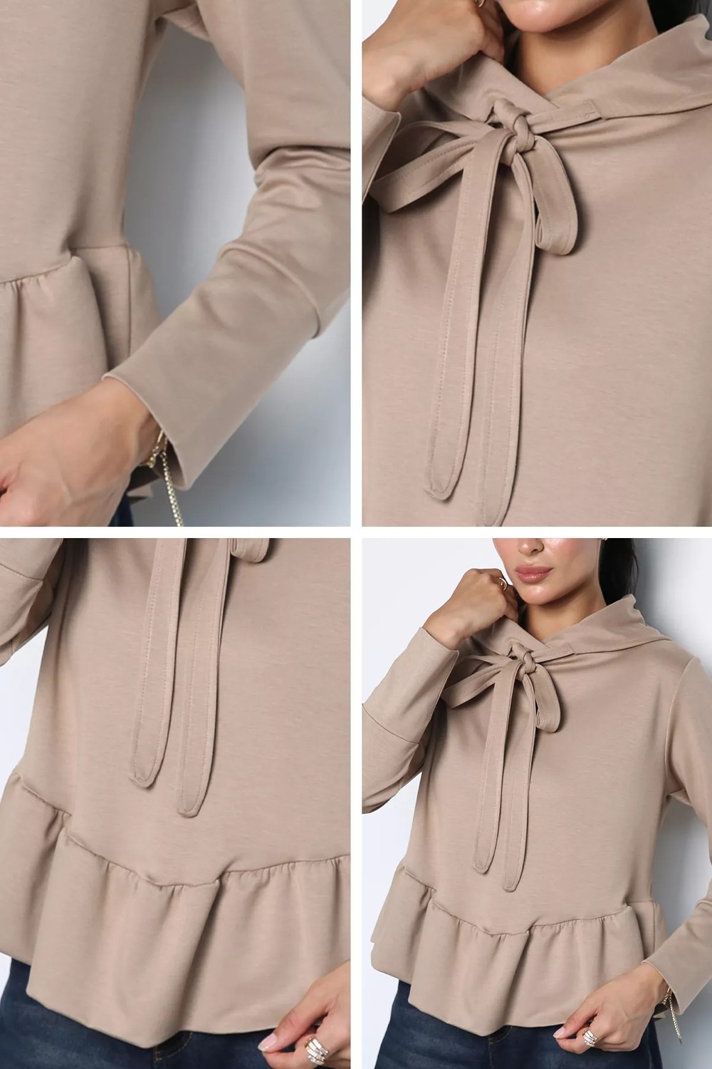 Gülseli Kadın Eteği Fırfırlı Kapüşonlu Sweatshirt P-00023096 görsel 3