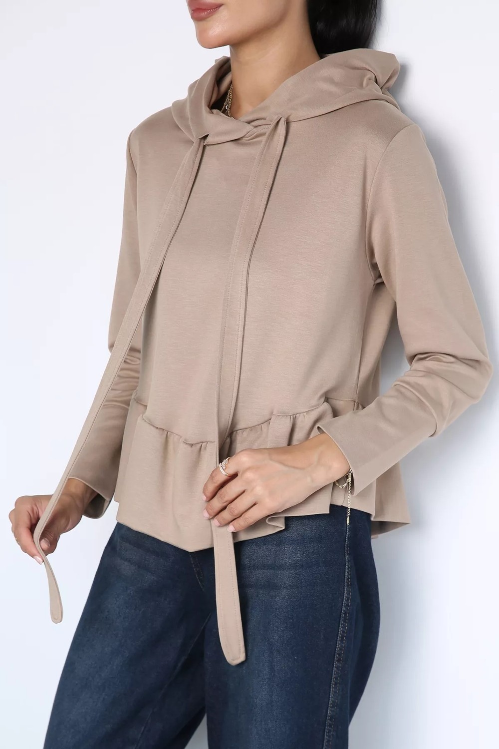 Gülseli Kadın Eteği Fırfırlı Kapüşonlu Sweatshirt P-00023096 görsel 4