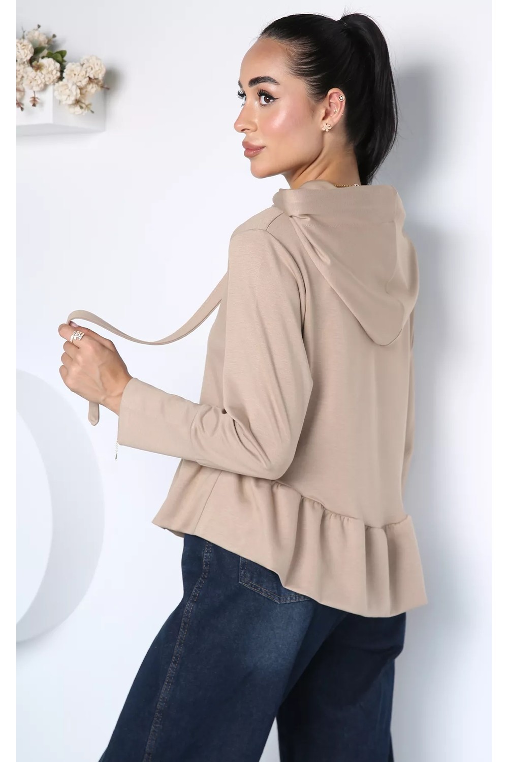 Gülseli Kadın Eteği Fırfırlı Kapüşonlu Sweatshirt P-00023096 görsel 5