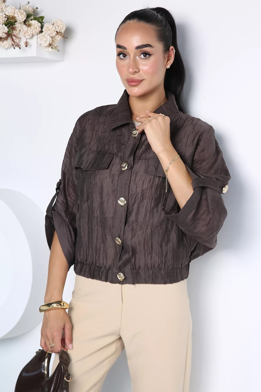 Gülseli Perry Kadın Gold Düğmeli Yazlık Bomber Ceket P-00023083