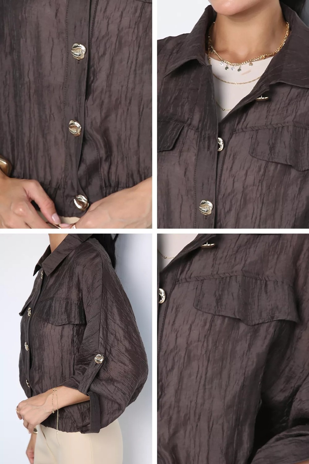 Gülseli Perry Kadın Gold Düğmeli Yazlık Bomber Ceket P-00023083 görsel 5