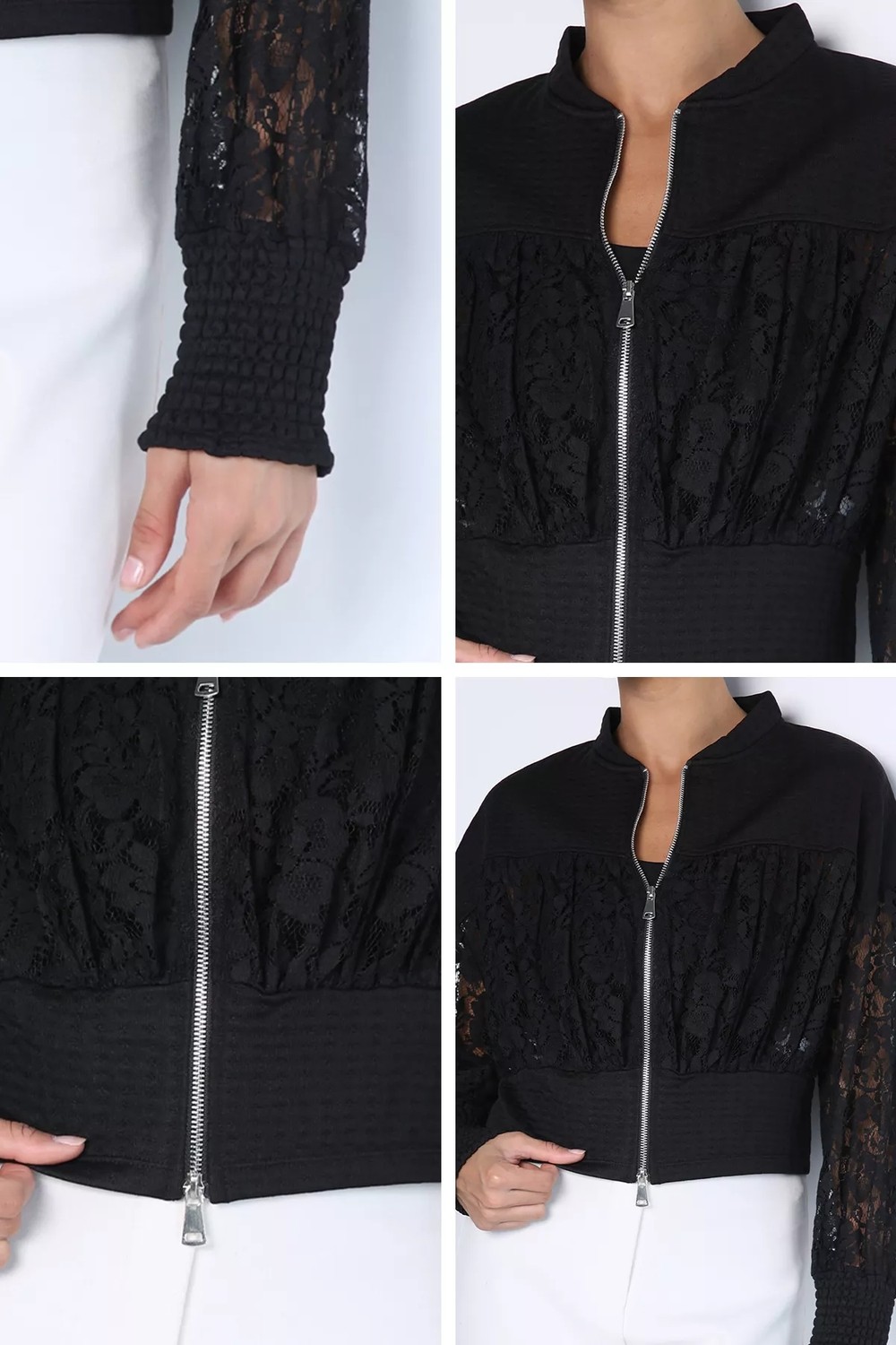 Gülseli Kadın Ön Fermuarlı Dantelli Crop Top Ceket P-00023040 görsel 4