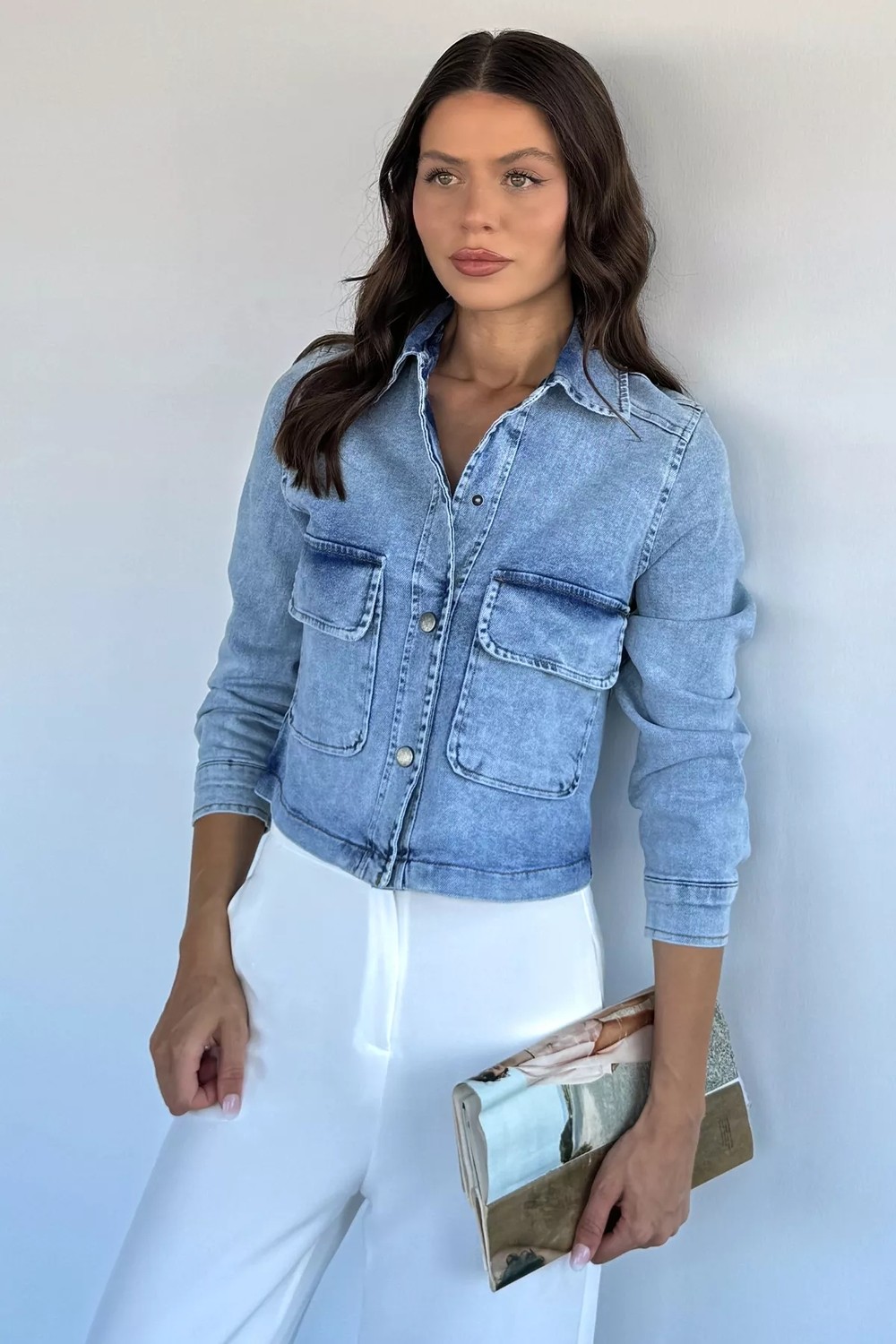 Gülseli Kadın Çift Cepli Jean Kot Ceket P-00022524