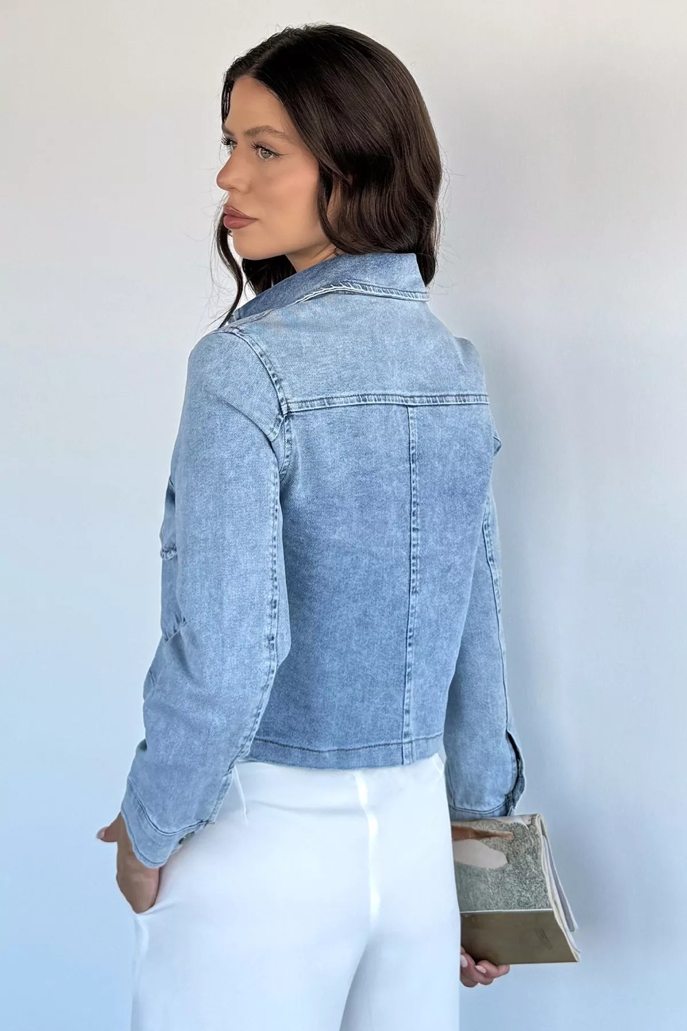 Gülseli Kadın Çift Cepli Jean Kot Ceket P-00022524 görsel 4