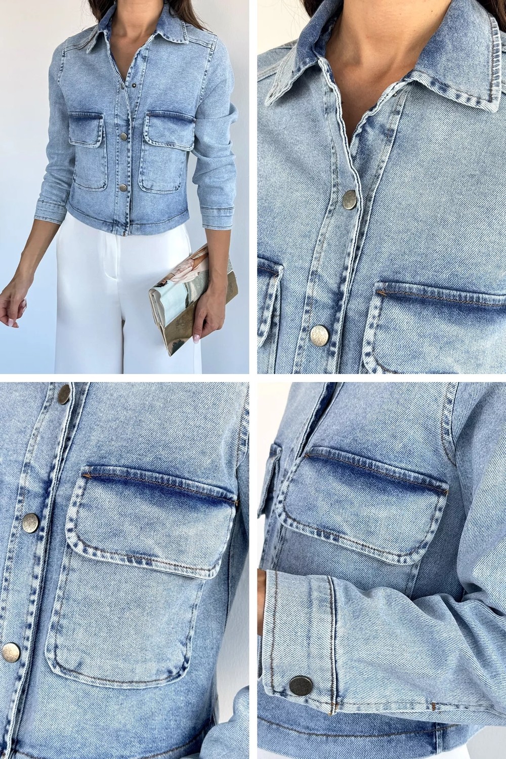 Gülseli Kadın Çift Cepli Jean Kot Ceket P-00022524 görsel 5