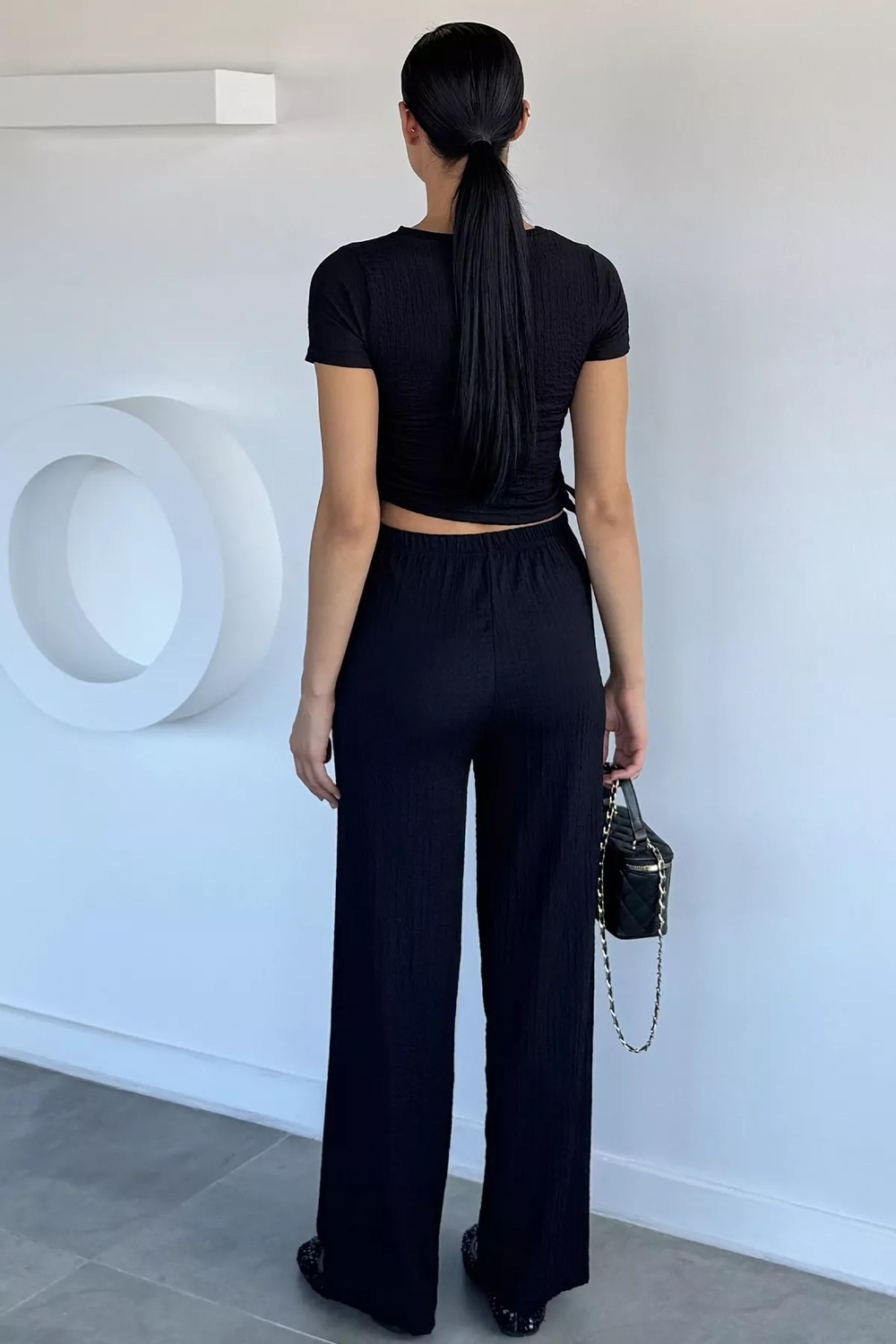 Gülseli Kadın Yan Büzgü Detaylı Bluz Bel Lastikli Pantolon Ikili Takım P-00022478 görsel 4