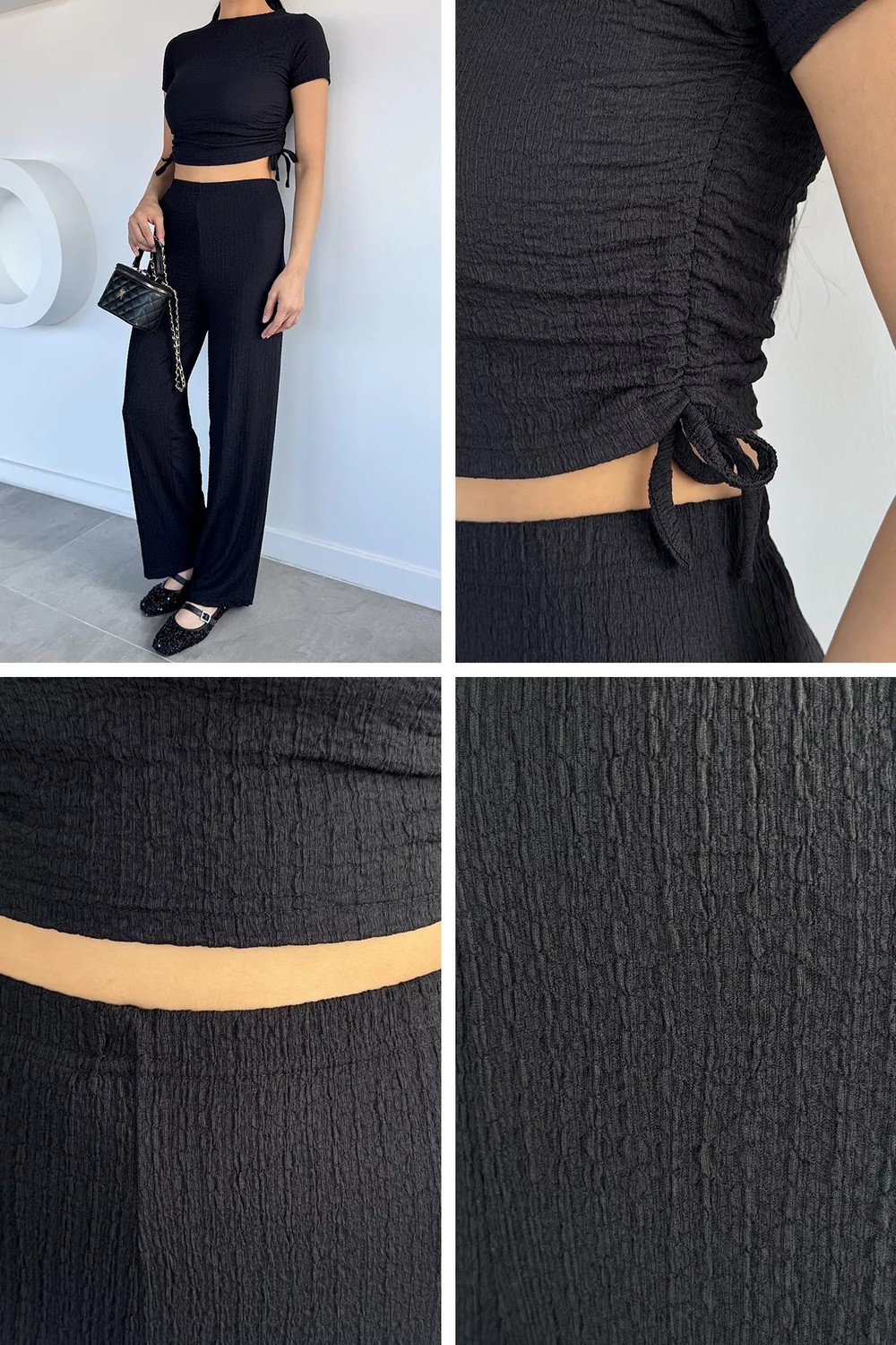 Gülseli Kadın Yan Büzgü Detaylı Bluz Bel Lastikli Pantolon Ikili Takım P-00022478 görsel 5