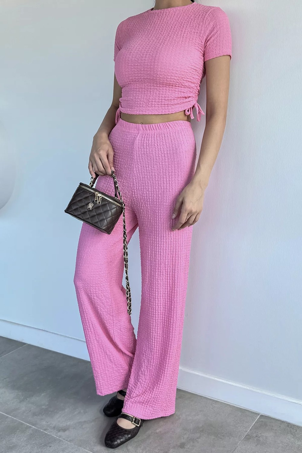 Gülseli Kadın Yan Büzgü Detaylı Bluz Bel Lastikli Pantolon Ikili Takım P-00022478 görsel 8