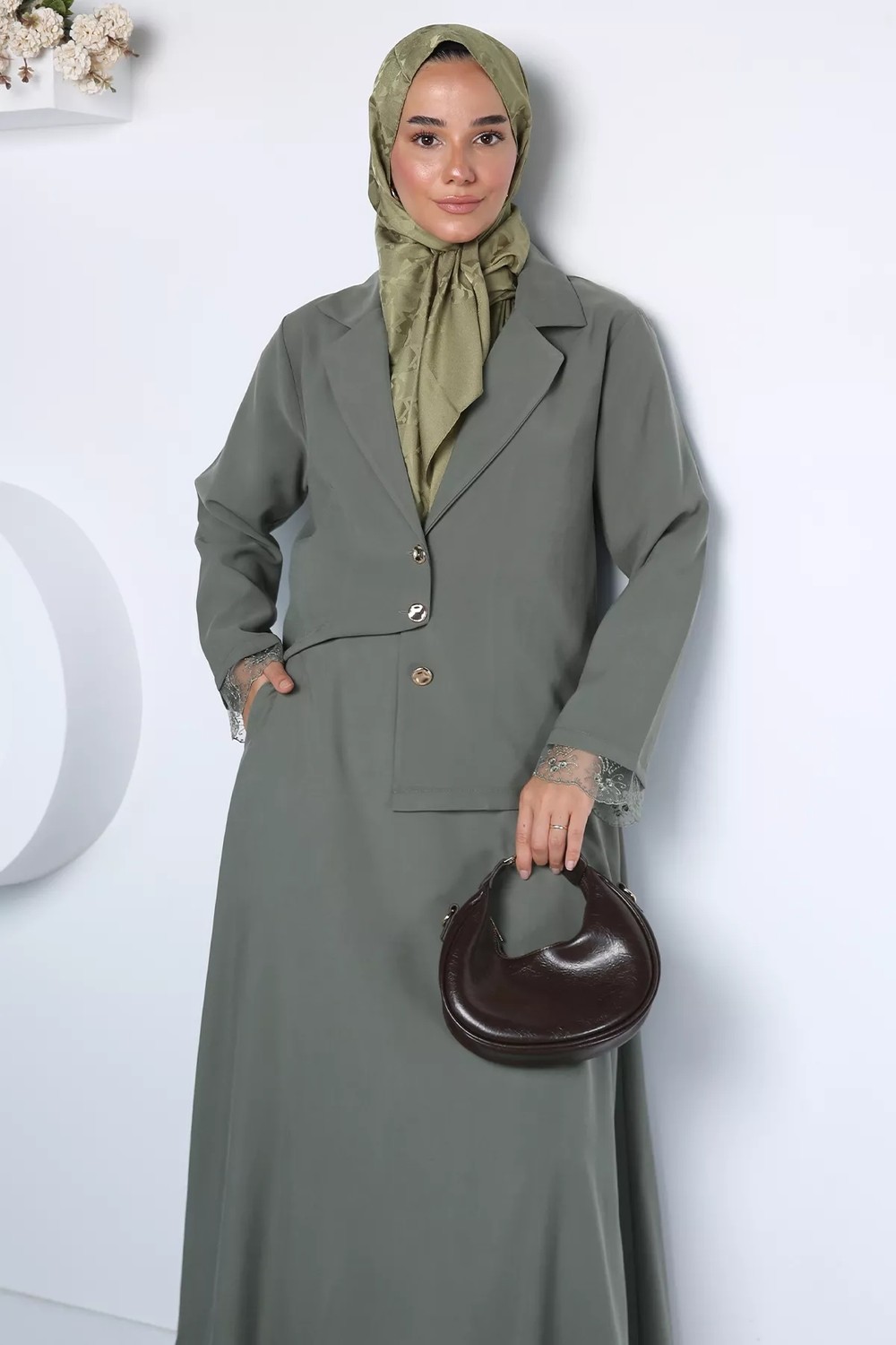 Gülseli Kadın Dantel Işlemeli Bel Lastikli Etek Ceket Modern Ikili Takım P-00023035 görsel 2