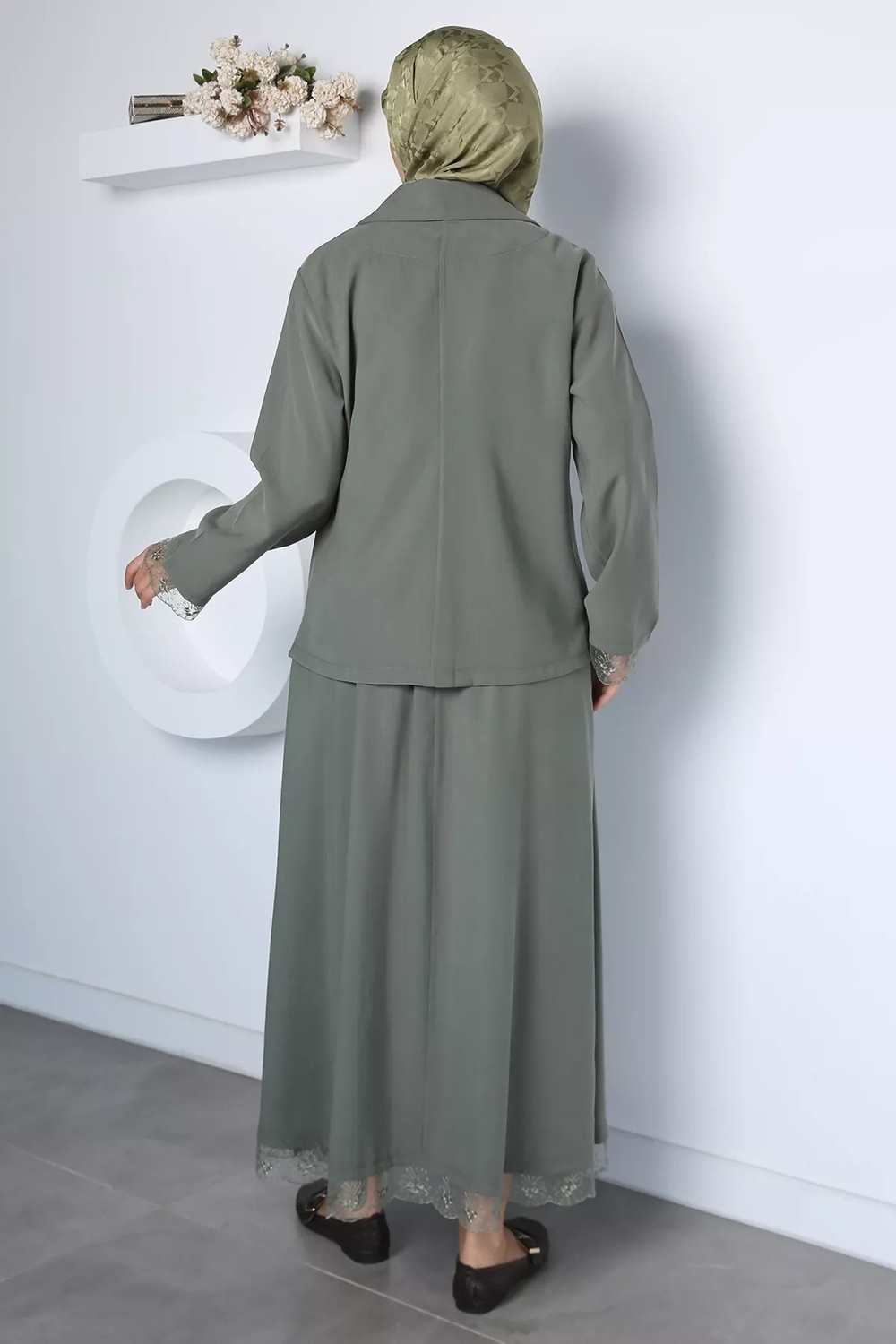 Gülseli Kadın Dantel Işlemeli Bel Lastikli Etek Ceket Modern Ikili Takım P-00023035 görsel 4