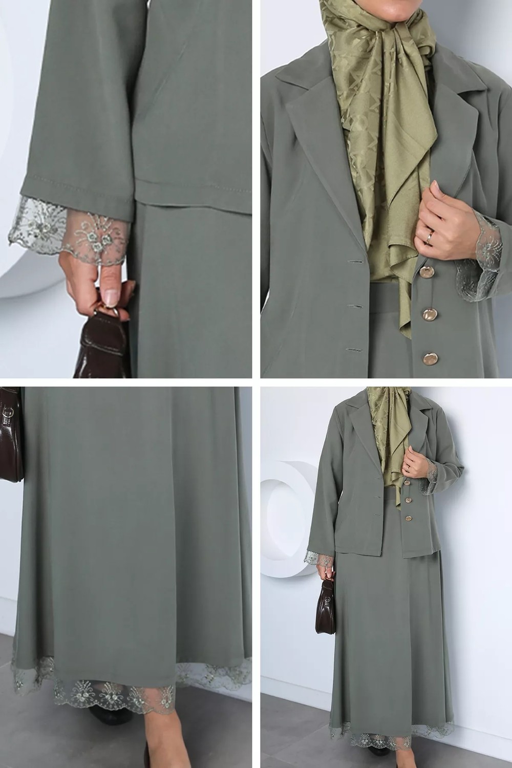 Gülseli Kadın Dantel Işlemeli Bel Lastikli Etek Ceket Modern Ikili Takım P-00023035 görsel 5
