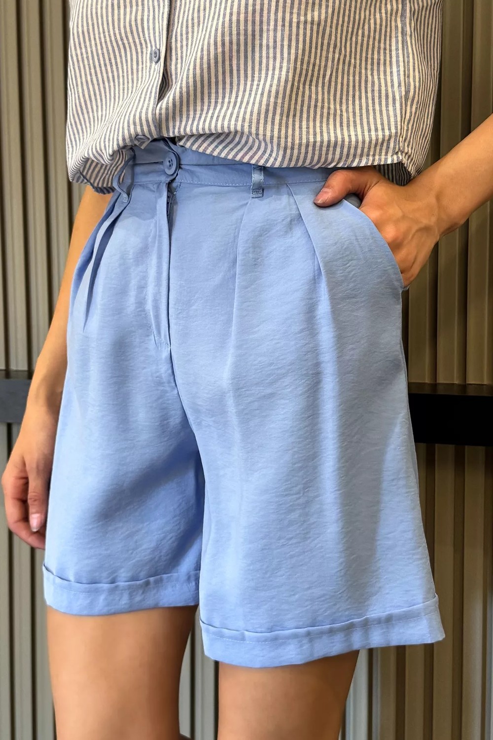 Gülseli Kadın Yüksek Bel Tencel Kumaş Şort P-00022383 görsel 2