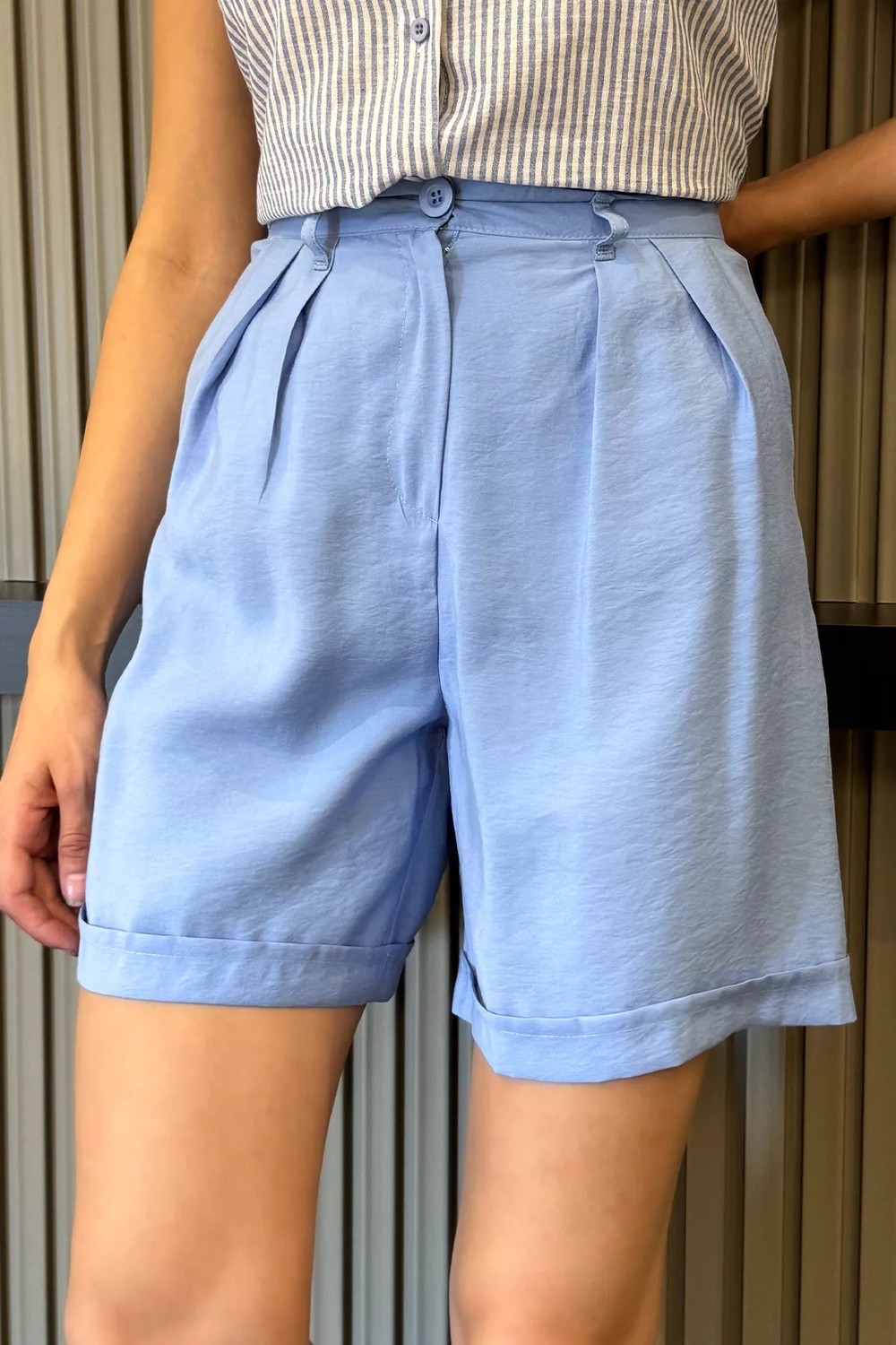 Gülseli Kadın Yüksek Bel Tencel Kumaş Şort P-00022383 görsel 3