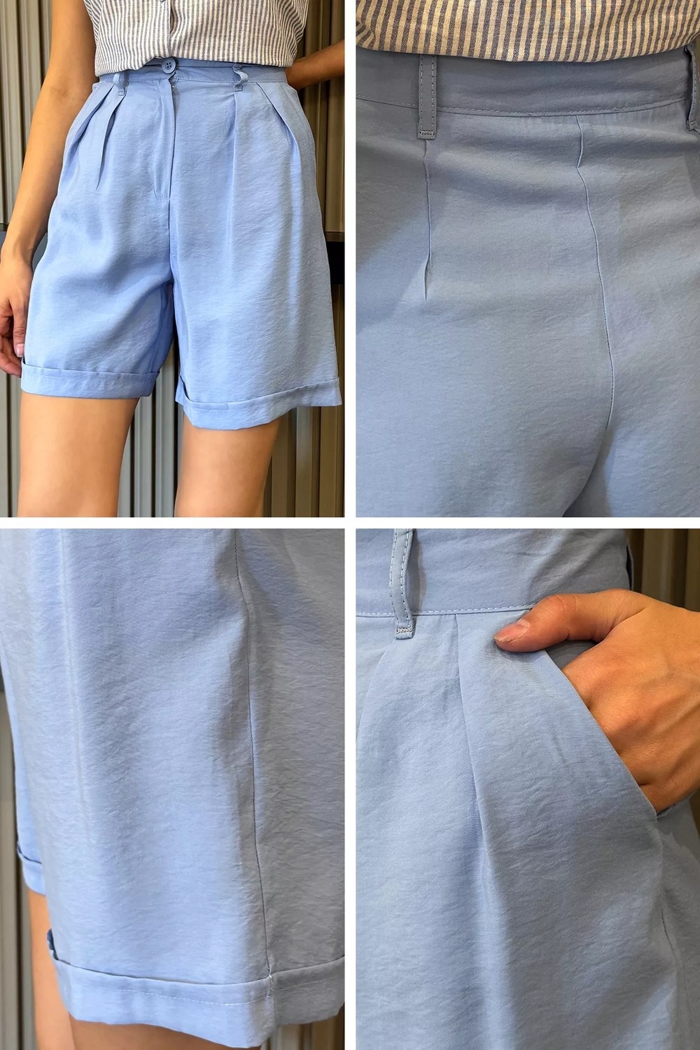 Gülseli Kadın Yüksek Bel Tencel Kumaş Şort P-00022383 görsel 5