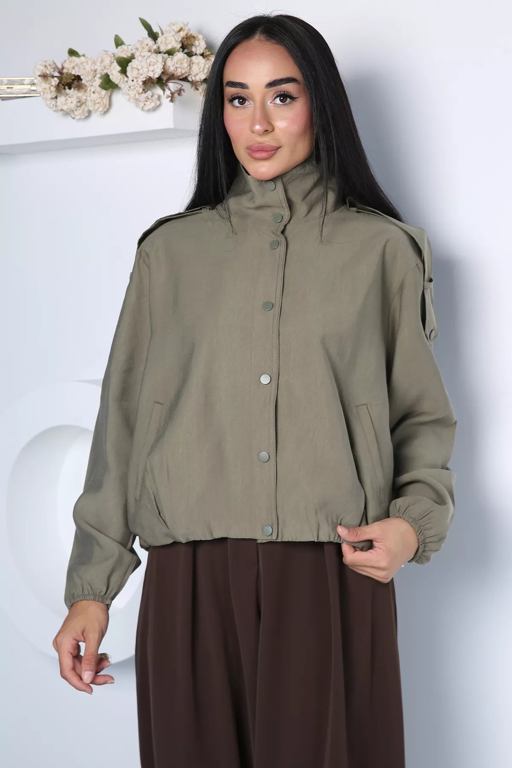 Gülseli Perry Kadın Ön Çıtçıtlı Bilek Lastikli Dik Yaka Mevsimlik Ceket P-00023085 görsel 2