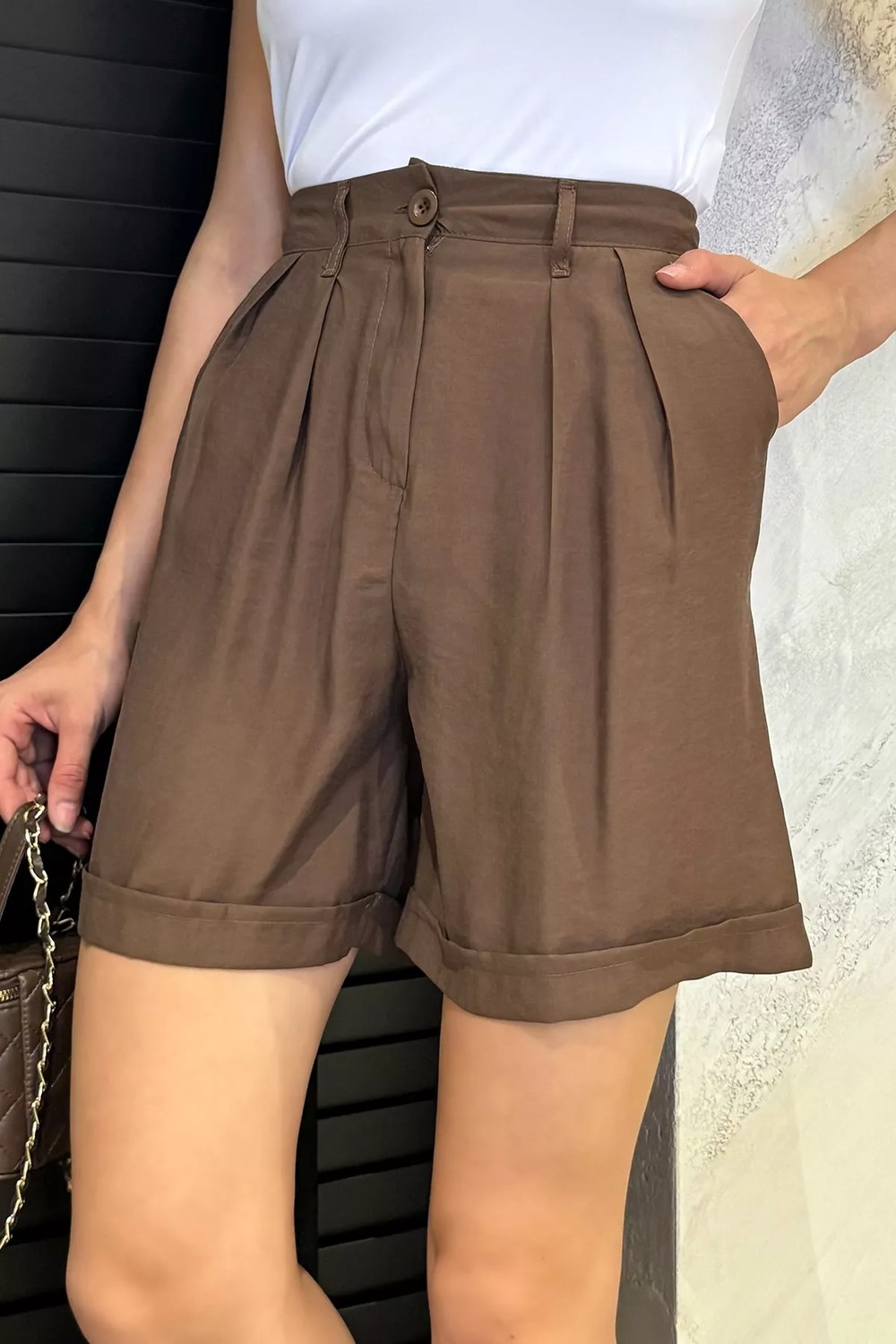Gülseli Kadın Yüksek Bel Tencel Kumaş Şort P-00022383