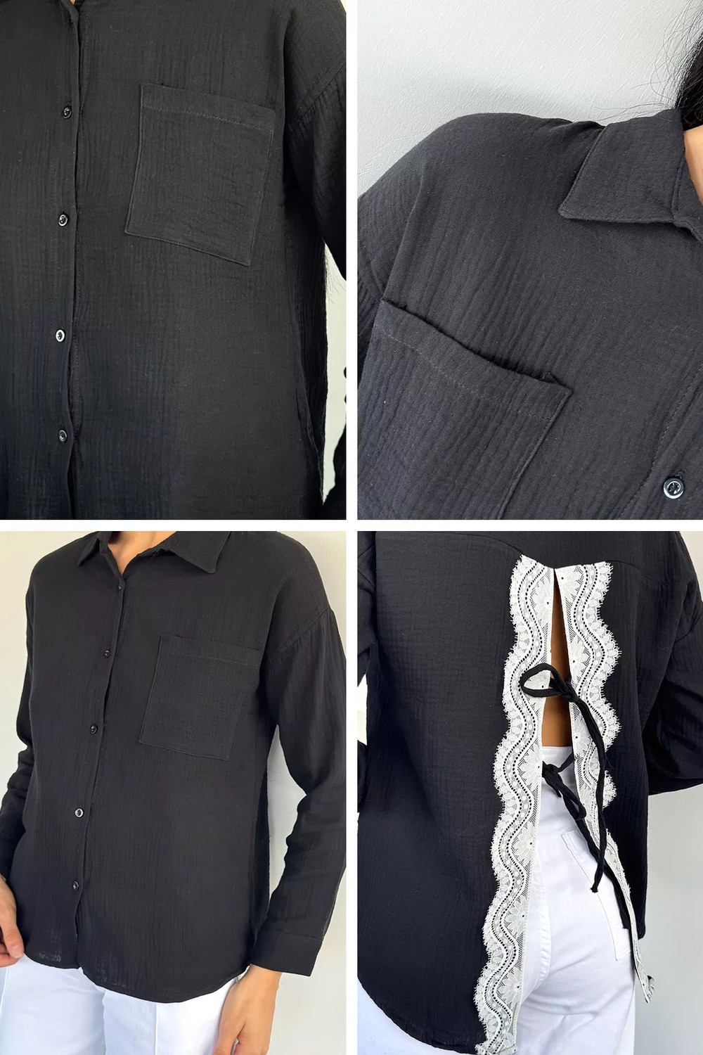 Gülseli Tek Cepli Sırt Detaylı Kadın Gömlek P-00022361 görsel 3