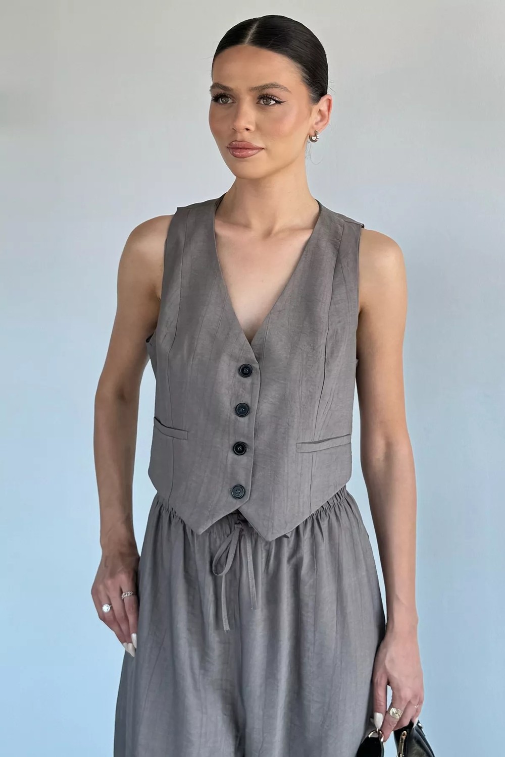 Gülseli Kadın Bel Lastikli Pantolon Yelek Ikili Takım P-00022274 görsel 2