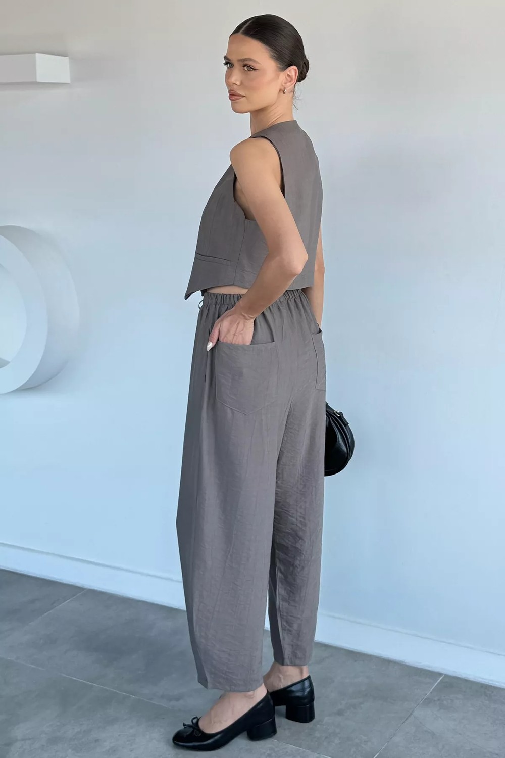Gülseli Kadın Bel Lastikli Pantolon Yelek Ikili Takım P-00022274 görsel 4