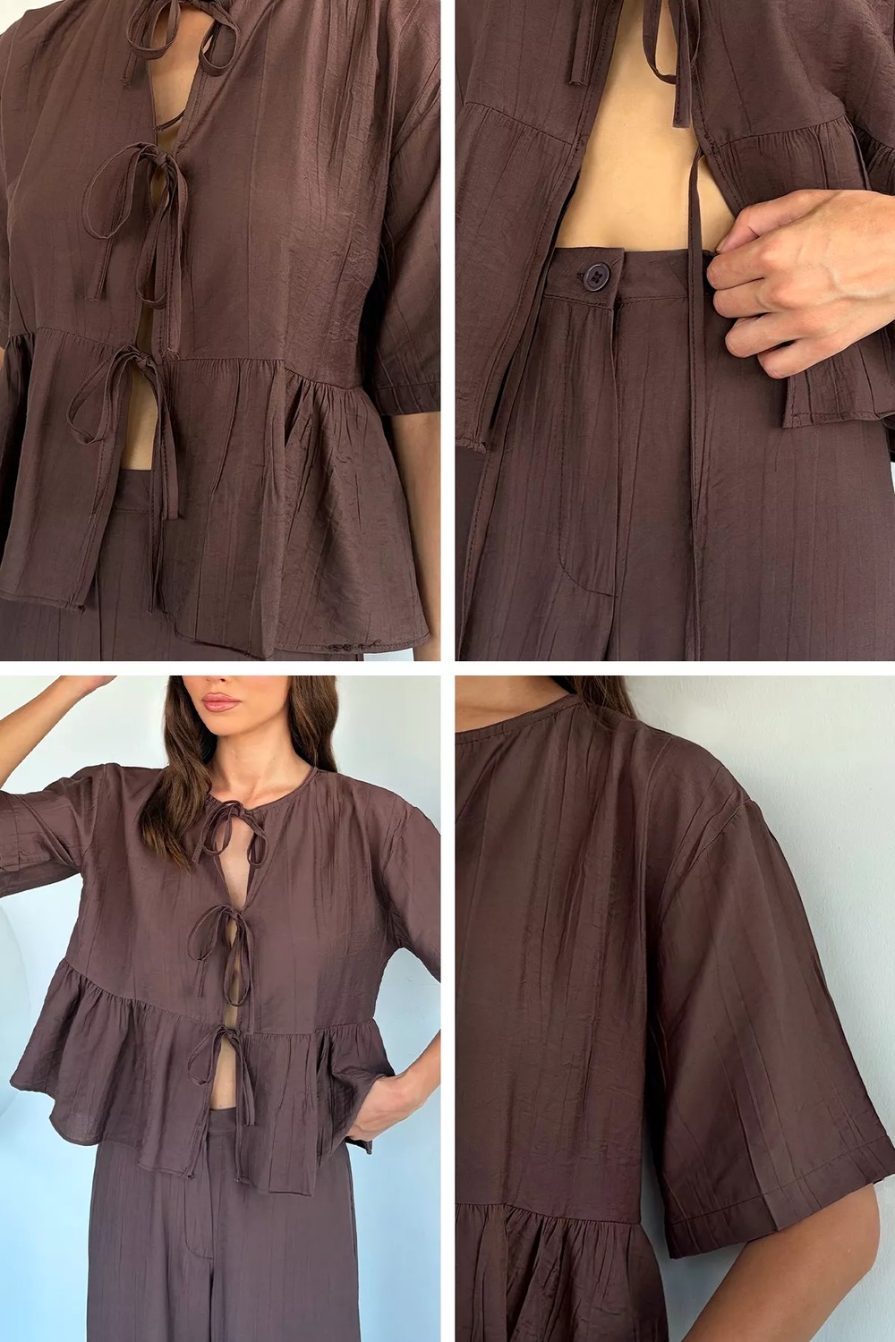 Gülseli Kadın Ön Bağlamalı Bluz Palazzo Pantolon Ikili Takım P-00022330 görsel 2