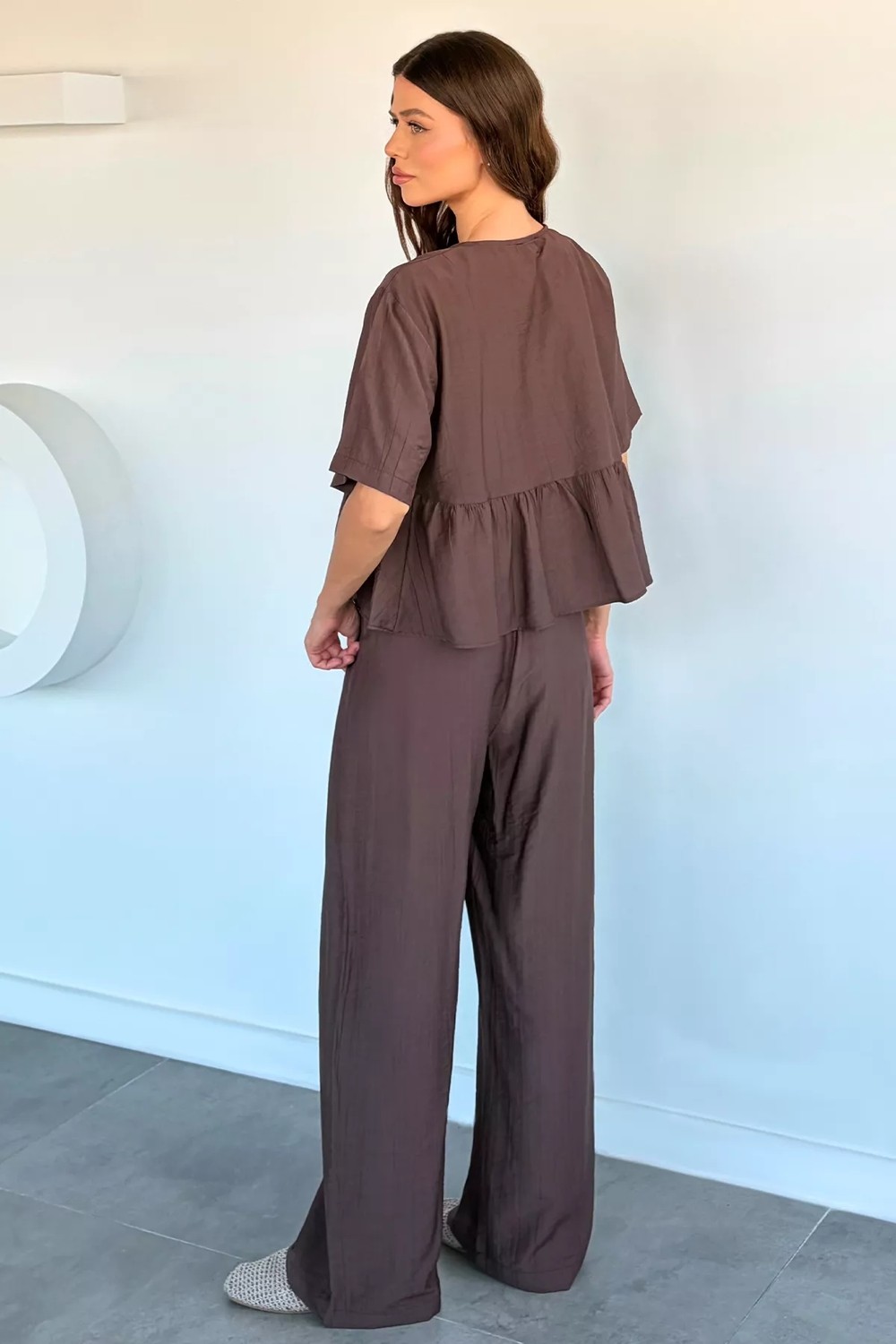 Gülseli Kadın Ön Bağlamalı Bluz Palazzo Pantolon Ikili Takım P-00022330 görsel 4