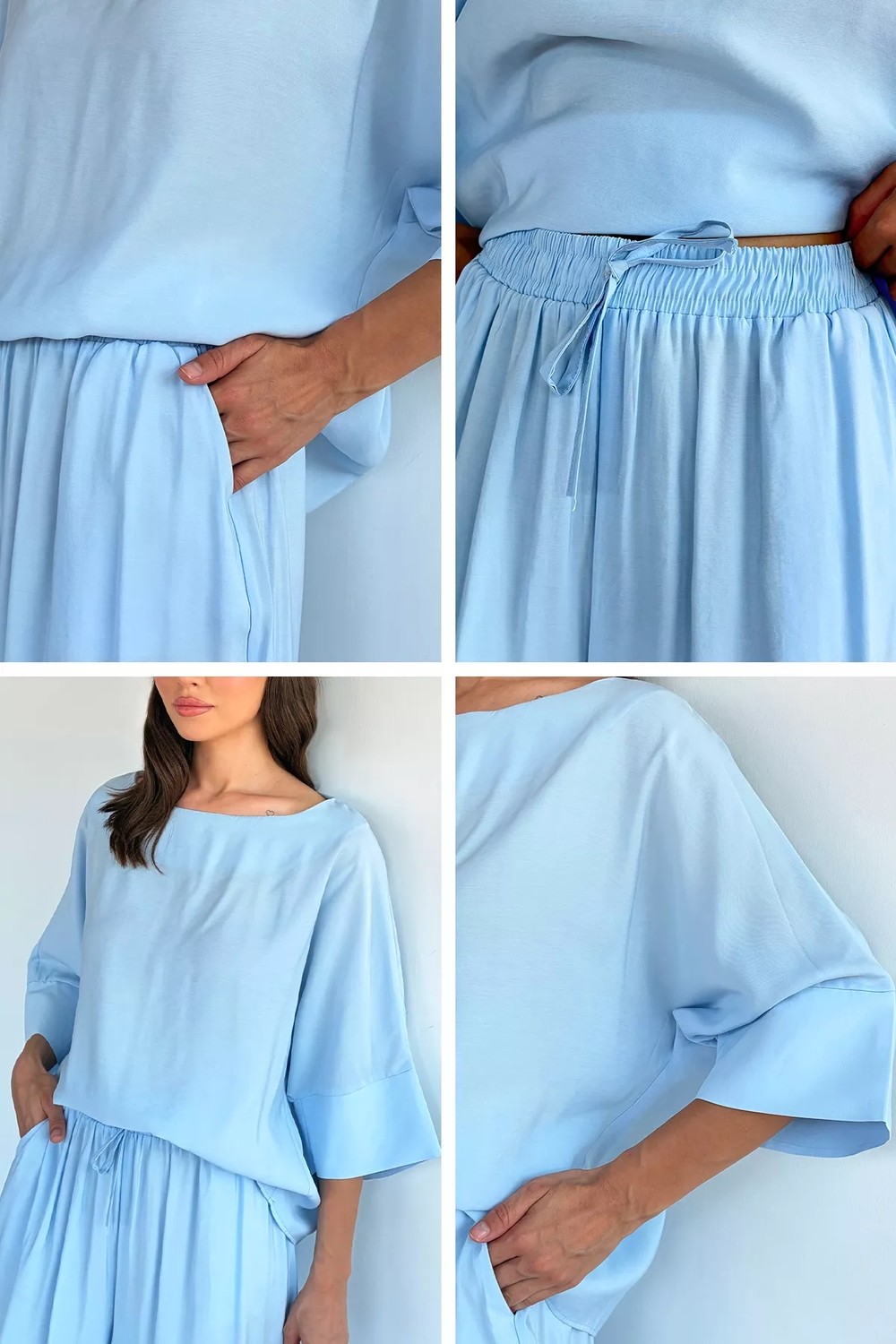 Gülseli Kadın Tencel Kumaş Bluz Bel Lastikli Pantolon Ikili Takım P-00022331 görsel 2