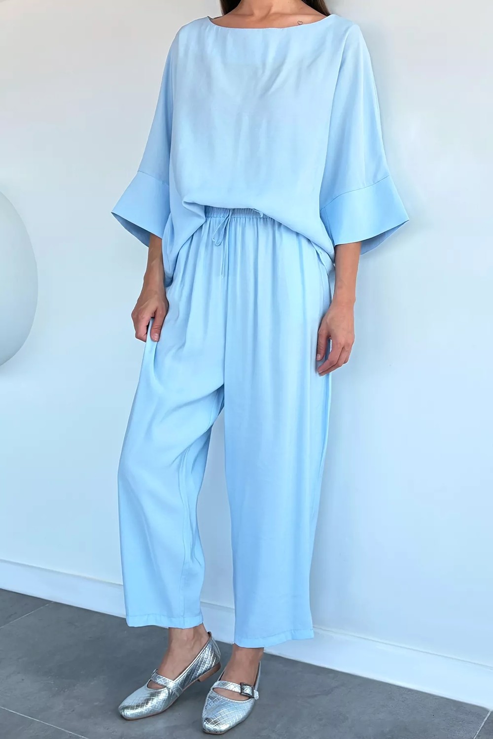 Gülseli Kadın Tencel Kumaş Bluz Bel Lastikli Pantolon Ikili Takım P-00022331 görsel 3