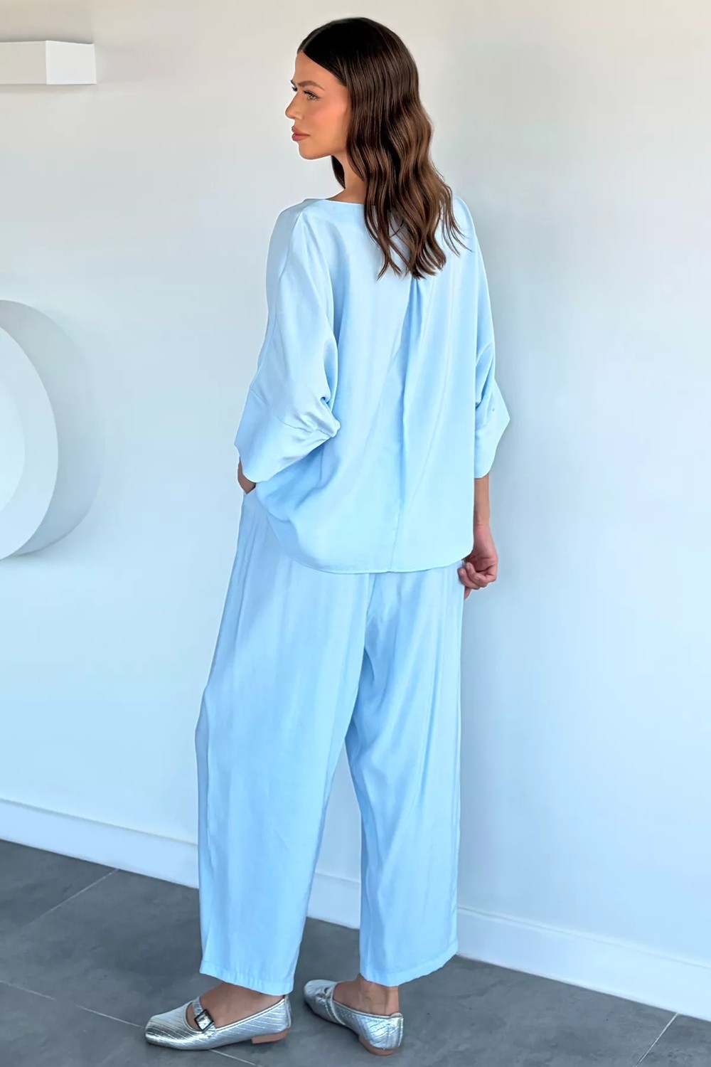 Gülseli Kadın Tencel Kumaş Bluz Bel Lastikli Pantolon Ikili Takım P-00022331 görsel 4