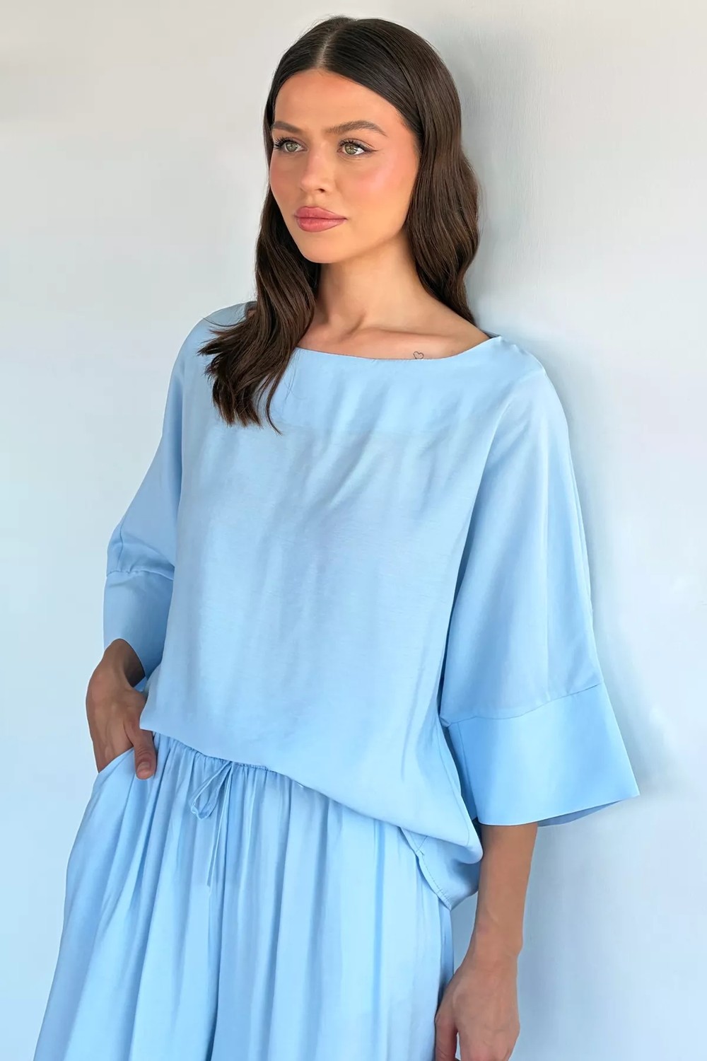 Gülseli Kadın Tencel Kumaş Bluz Bel Lastikli Pantolon Ikili Takım P-00022331 görsel 5