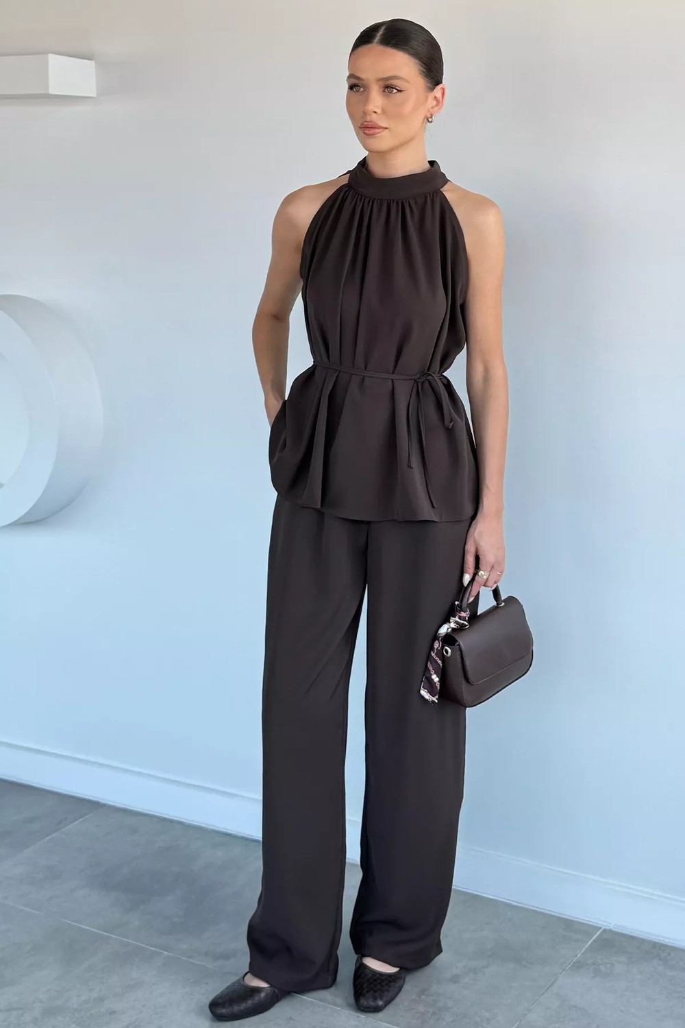 Gülseli Kadın Bel Lastikli Pileli Pantolon Bluz Ikili Takım P-00022281