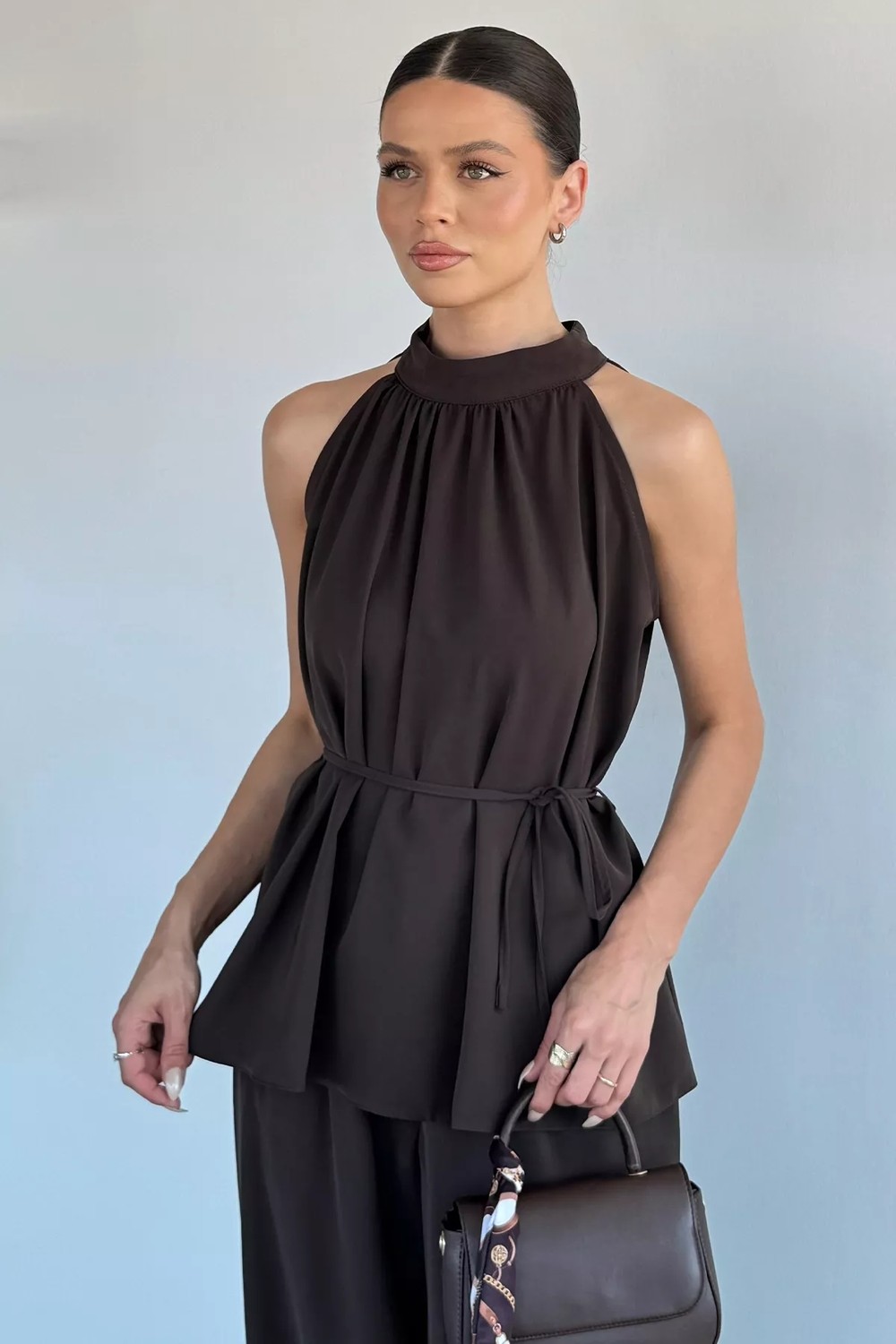 Gülseli Kadın Bel Lastikli Pileli Pantolon Bluz Ikili Takım P-00022281 görsel 2