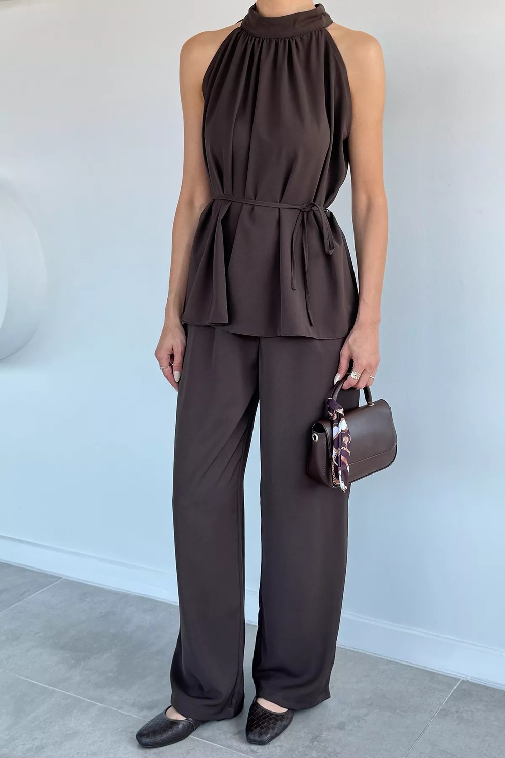 Gülseli Kadın Bel Lastikli Pileli Pantolon Bluz Ikili Takım P-00022281 görsel 3