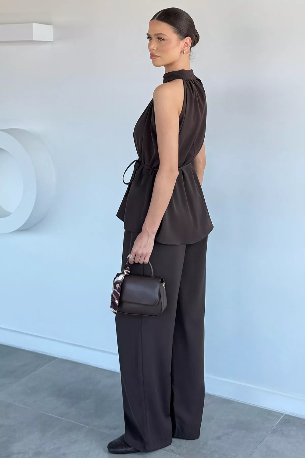 Gülseli Kadın Bel Lastikli Pileli Pantolon Bluz Ikili Takım P-00022281 görsel 4