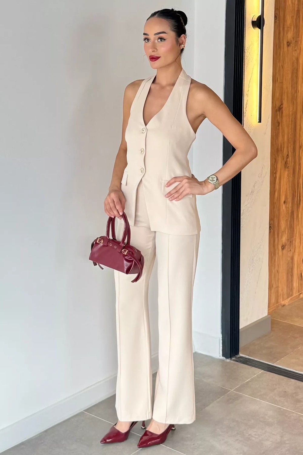 Gülseli Çimalı Pantolon Yelek Ikili Takım P-00022354