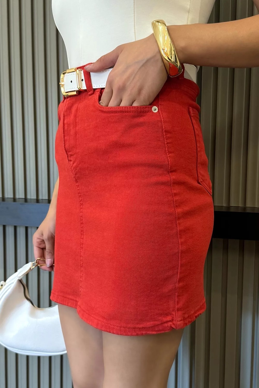 Gülseli Kadın Deri Kemerli Jean Kot Etek P-00022390 görsel 3