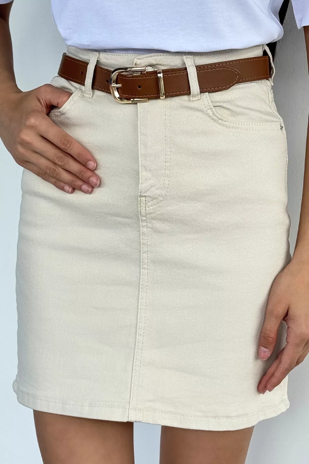 Gülseli Kadın Deri Kemerli Jean Kot Etek P-00022390 görsel 7