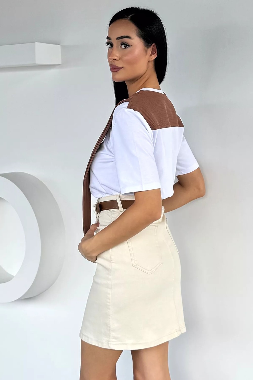 Gülseli Kadın Deri Kemerli Jean Kot Etek P-00022390 görsel 8