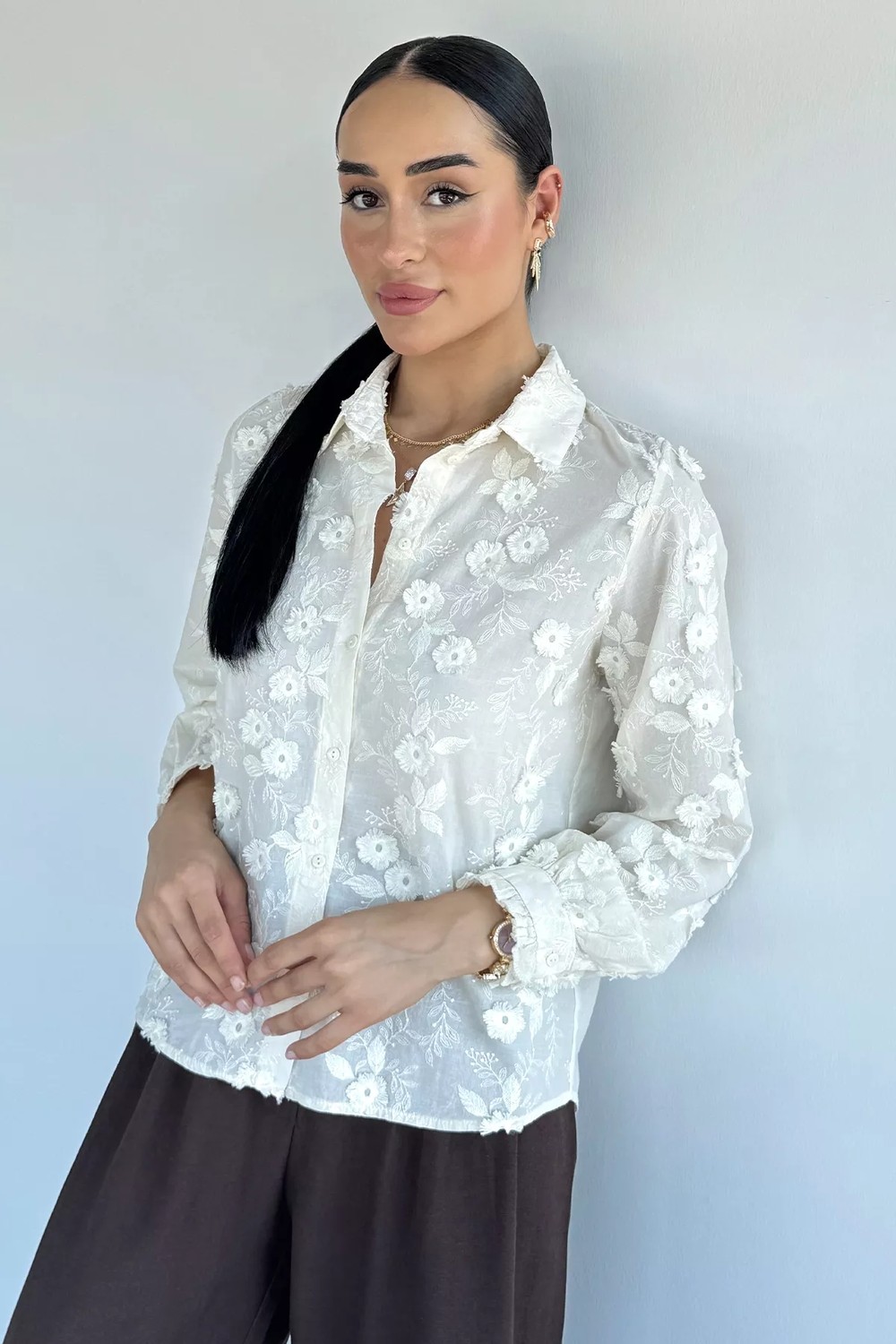 Gülseli Çiçek Detaylı Gömlek P-00022301 görsel 6