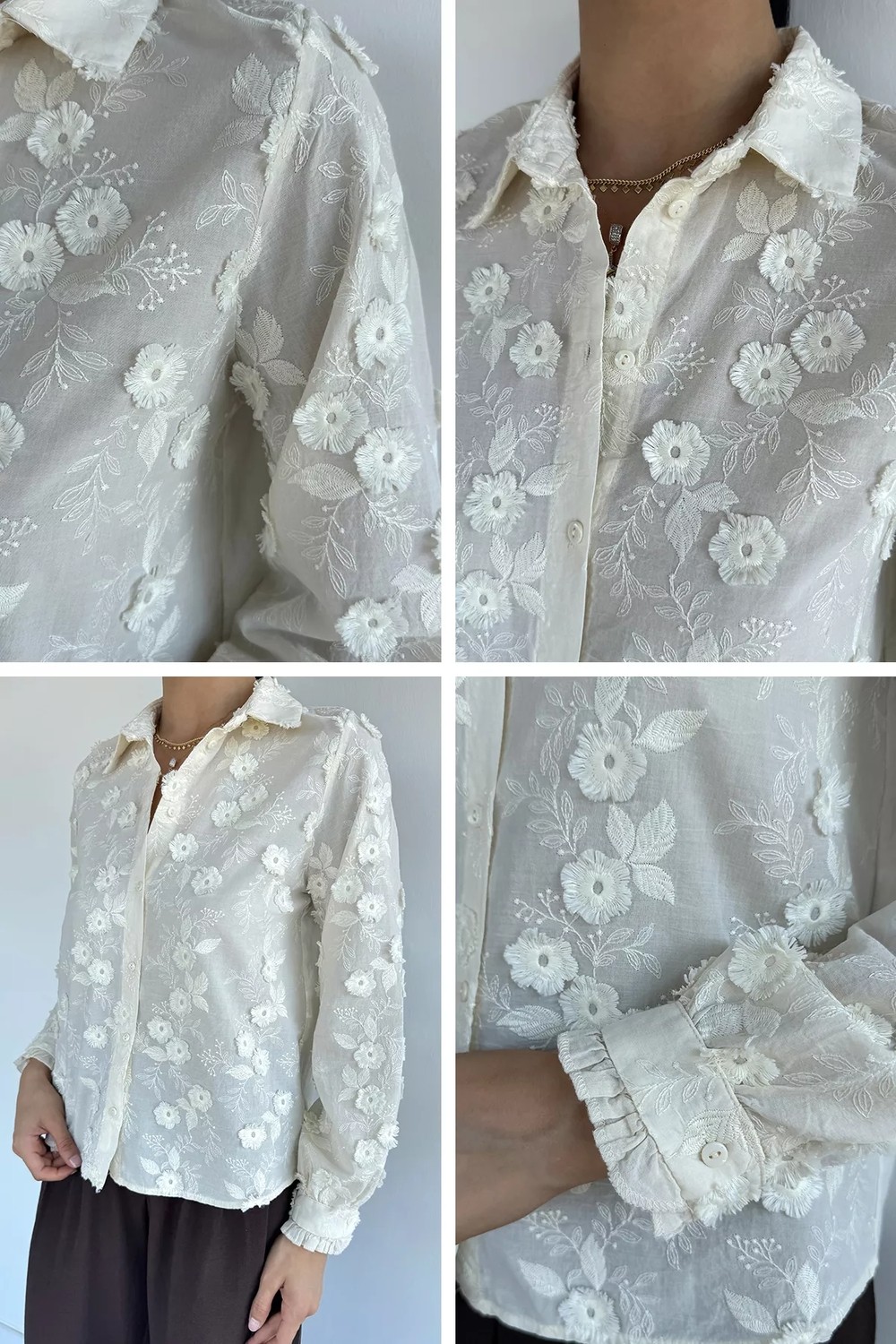 Gülseli Çiçek Detaylı Gömlek P-00022301 görsel 7