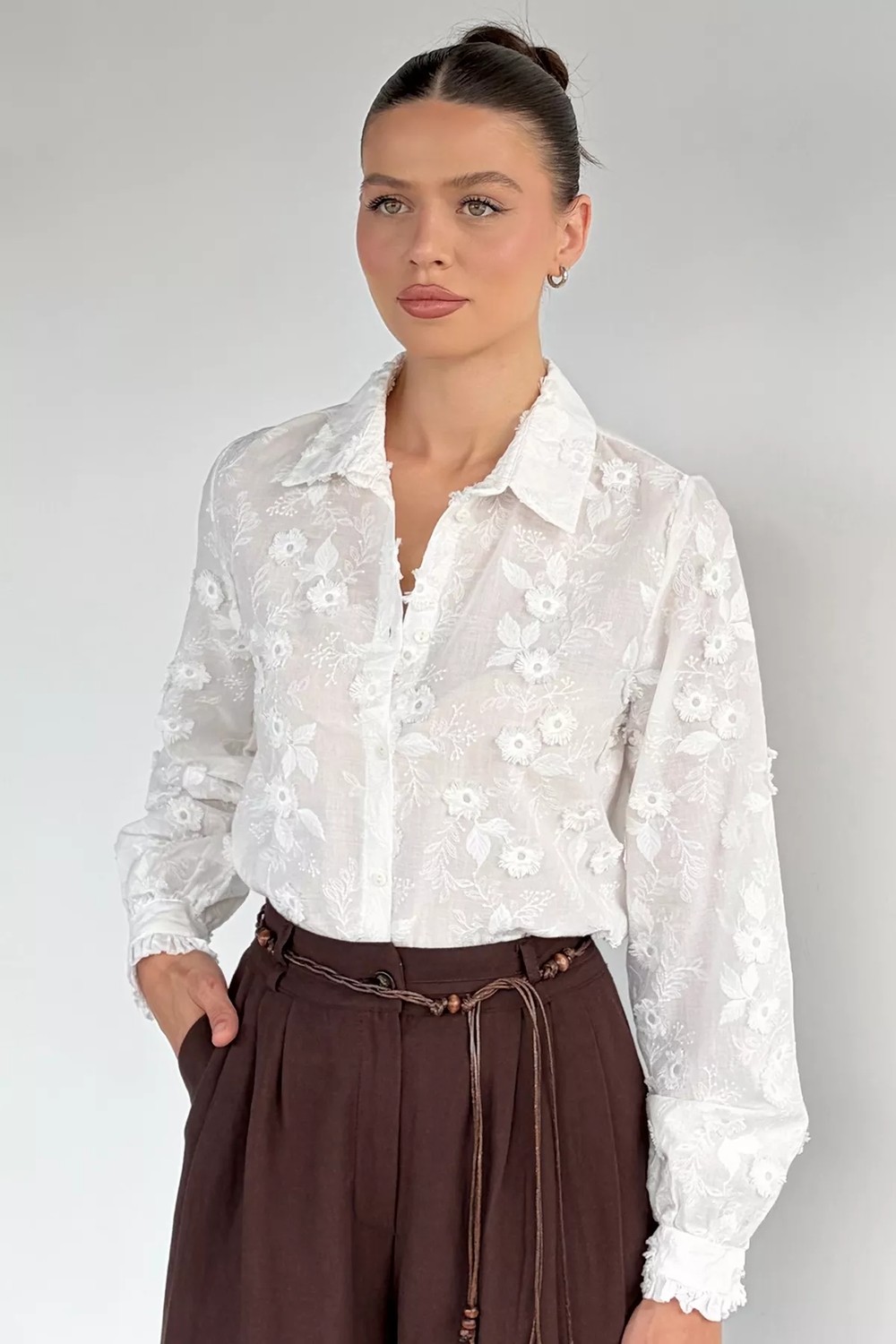 Gülseli Çiçek Detaylı Gömlek P-00022301