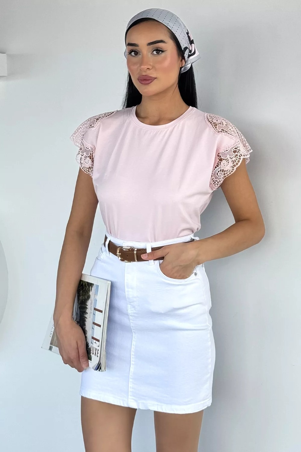 Gülseli Kadın Deri Kemerli Jean Kot Etek P-00022390