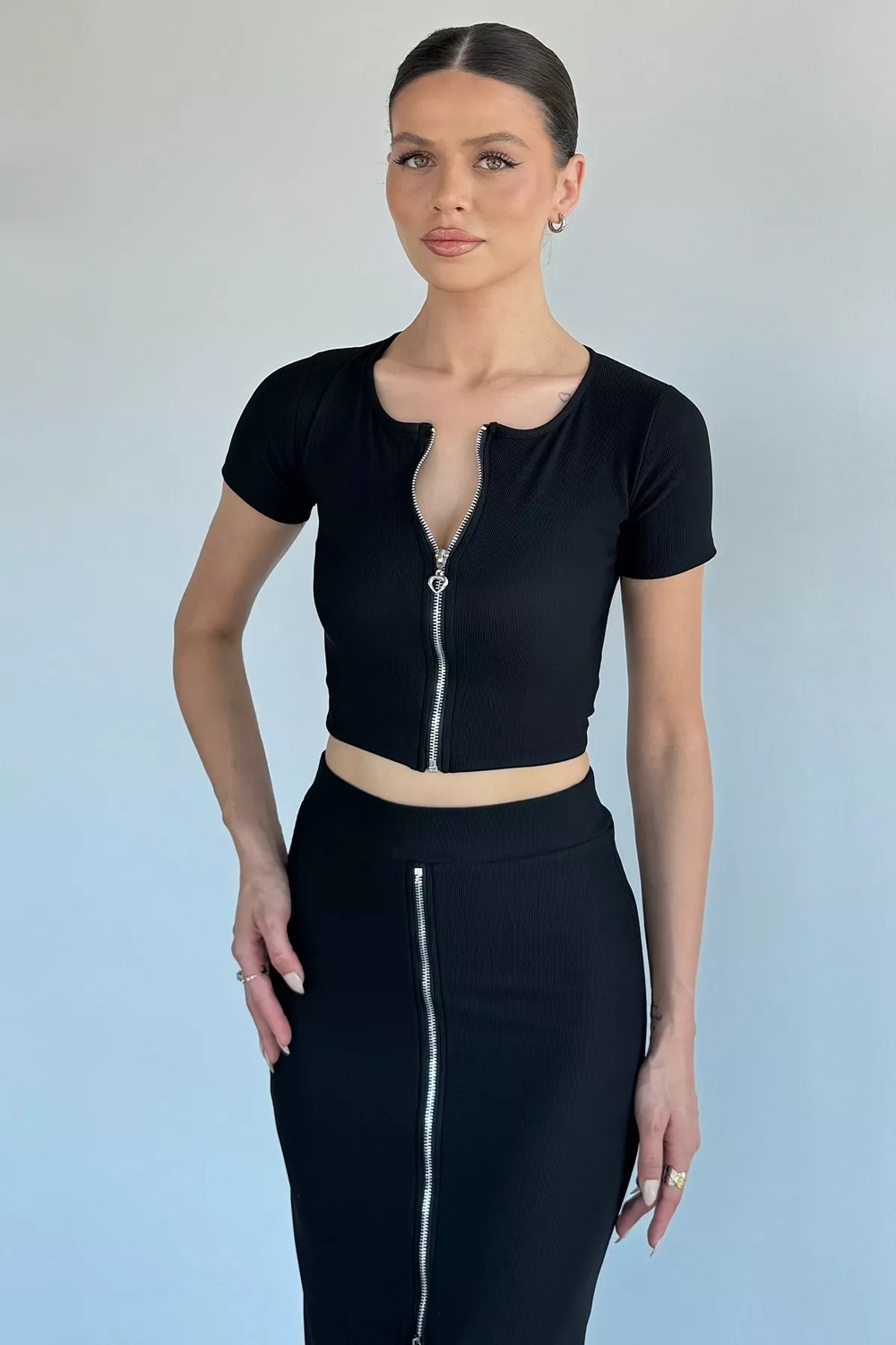 Gülseli Ön Fermuarlı Bluz Etek Ikili Takım P-00022278 görsel 2
