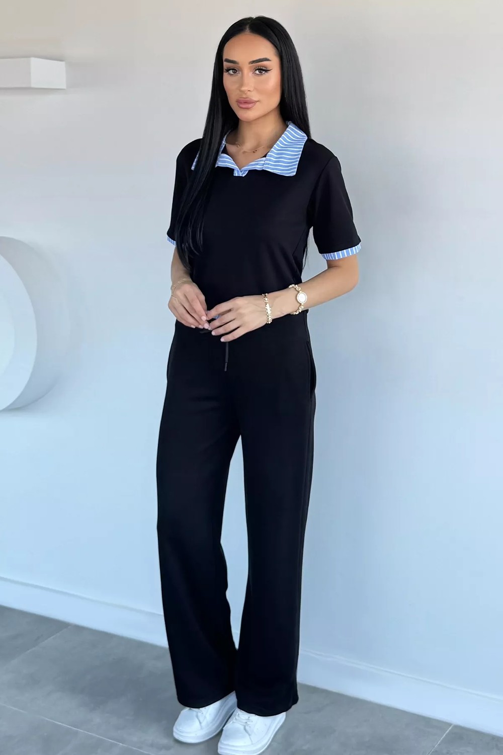 Gülseli Kadın Polo Yaka Bluz Bel Lastikli Pantolon Ikili Takım P-00022256 görsel 2