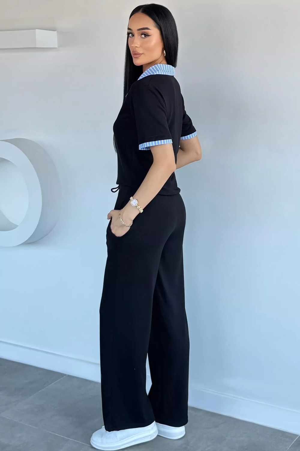Gülseli Kadın Polo Yaka Bluz Bel Lastikli Pantolon Ikili Takım P-00022256 görsel 4